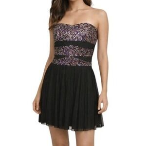 Vintage Y2K Ruby Rox Dress Black Sequin Strapless Pleated Dark Fairy Deadstock M